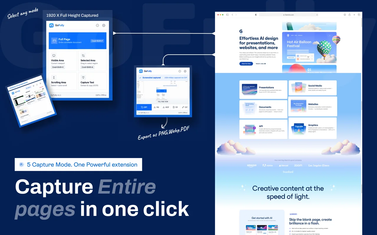 Old Chrome Web Store screenshot: Capture Entire pages in one click, on a navy background with tilted mockups