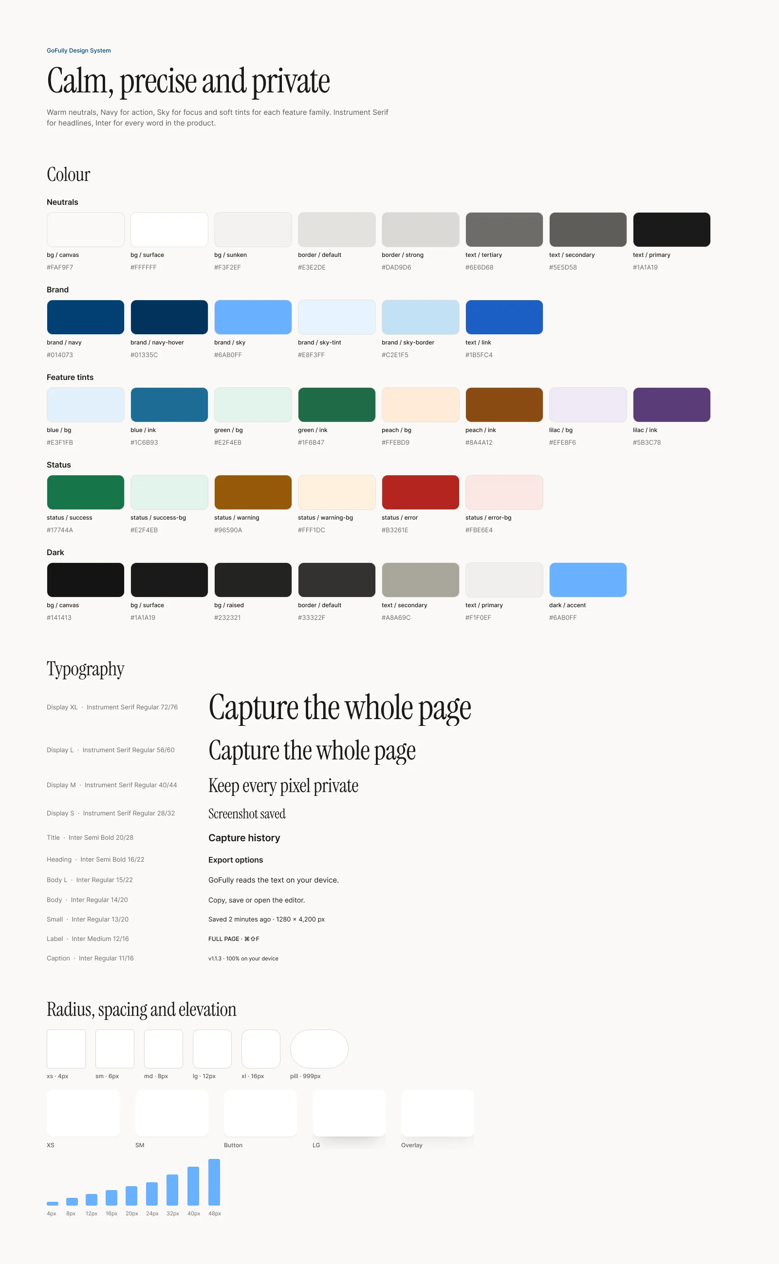 Design System v2 foundations page: colour, type scale, spacing and elevation