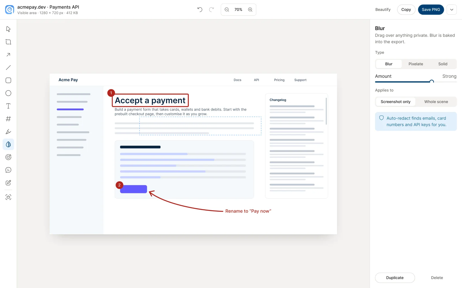 Editor blur tool over private details