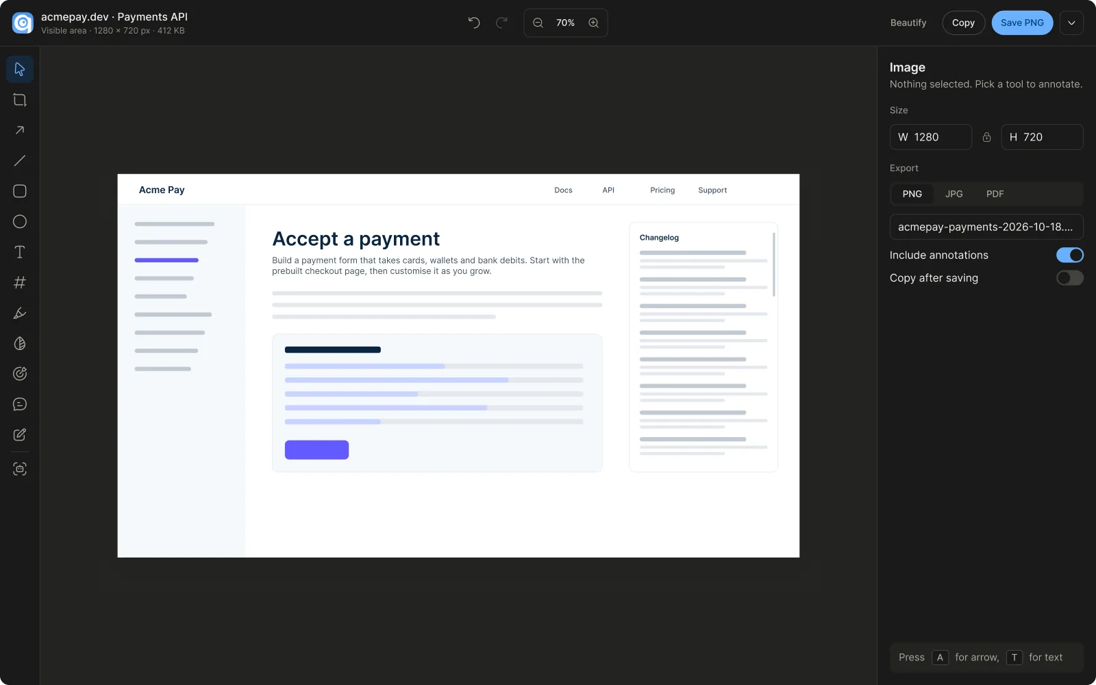 The editor in dark mode