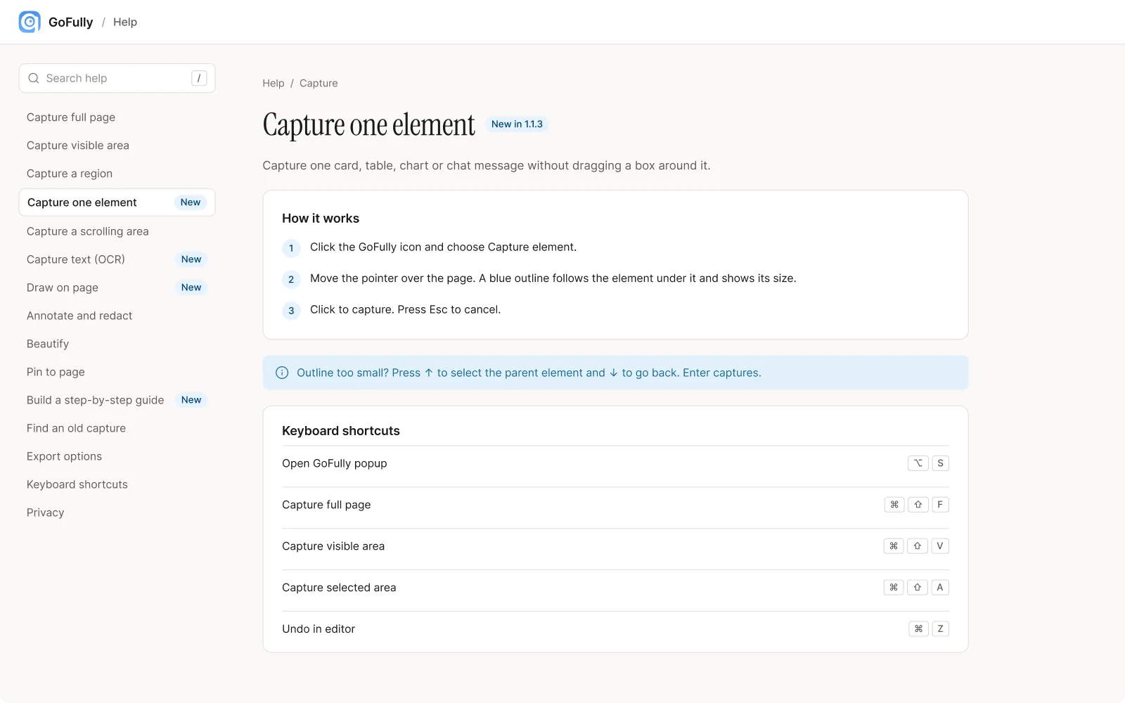 Help article: capture one element