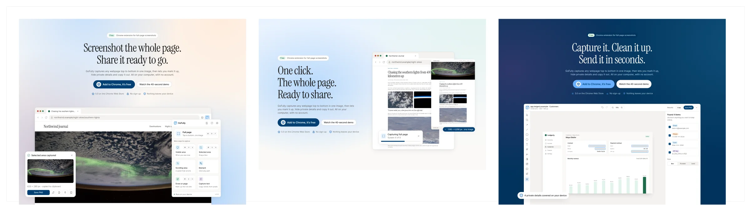 Three hero layout options for the new landing page