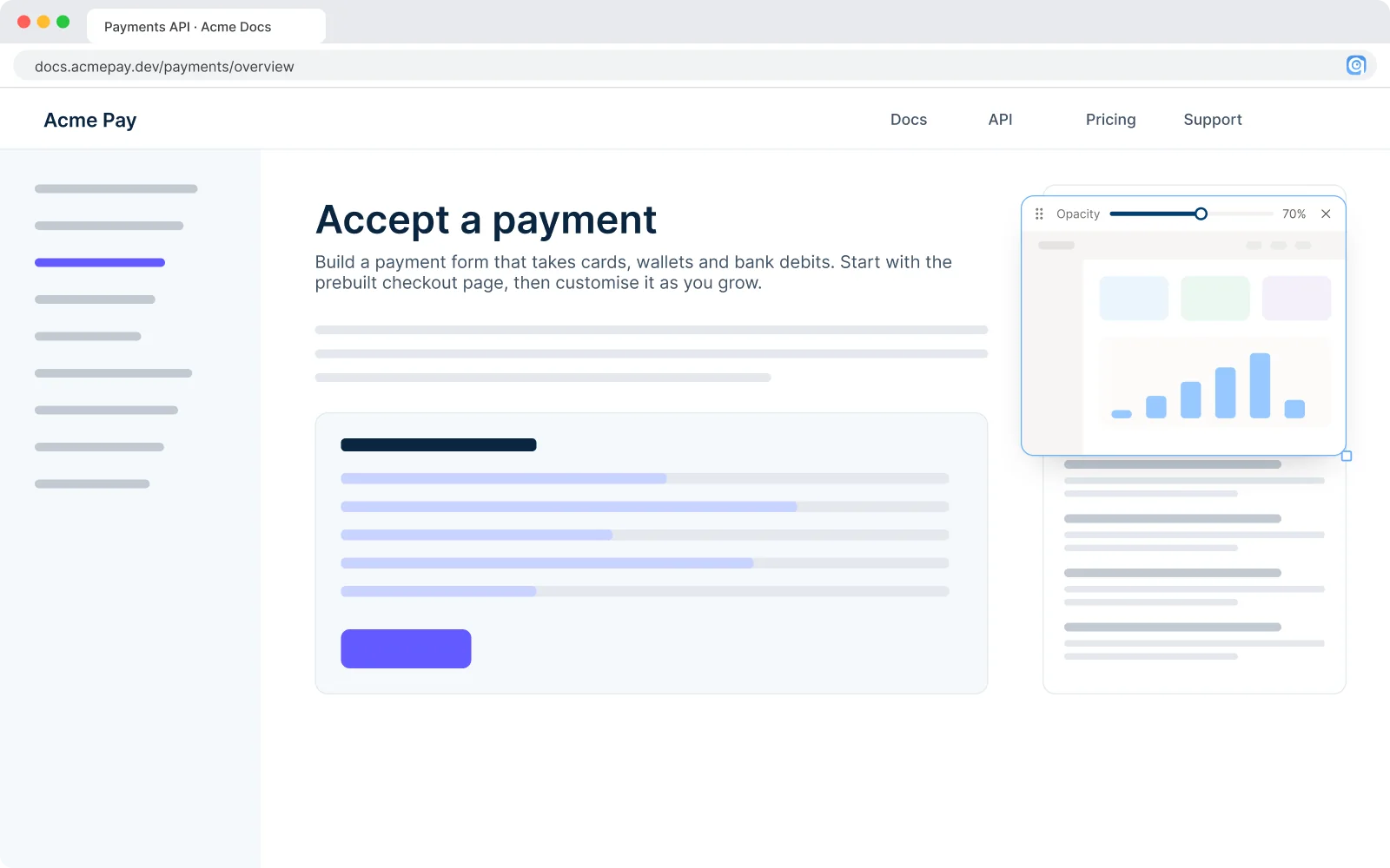 Overlay: a pinned capture floating over the page with hover controls