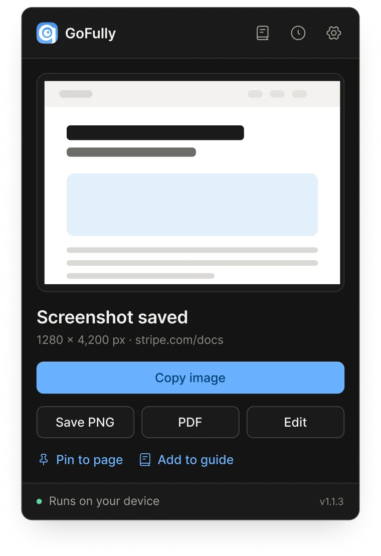 Popup capture complete in dark mode