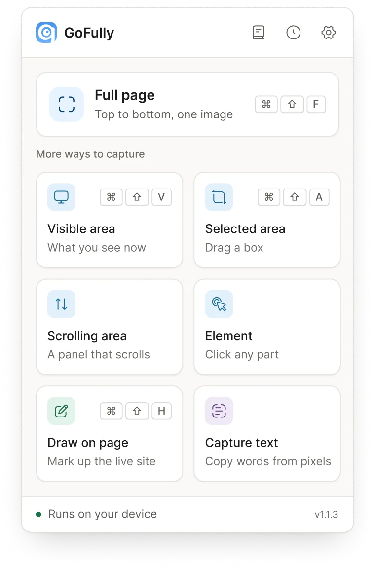 Popup default: capture modes with shortcuts