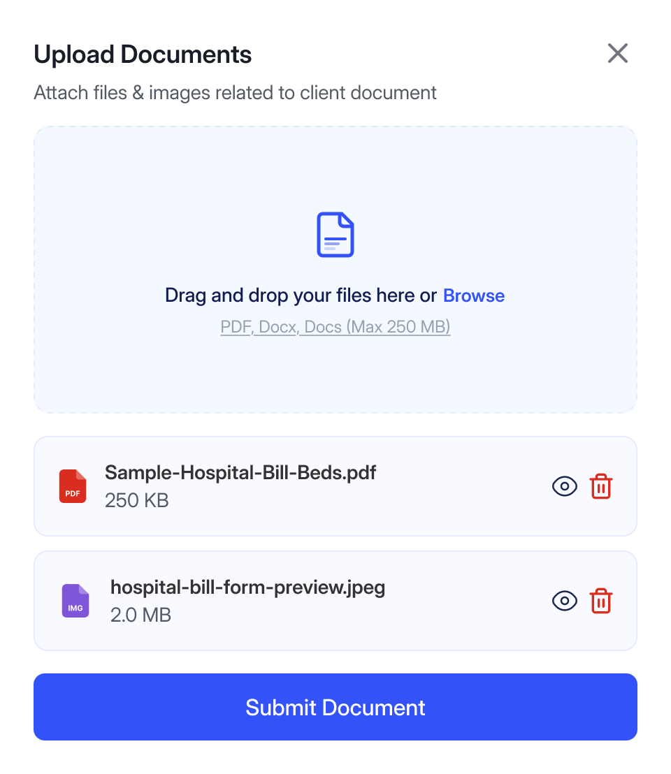 LitBox upload documents modal