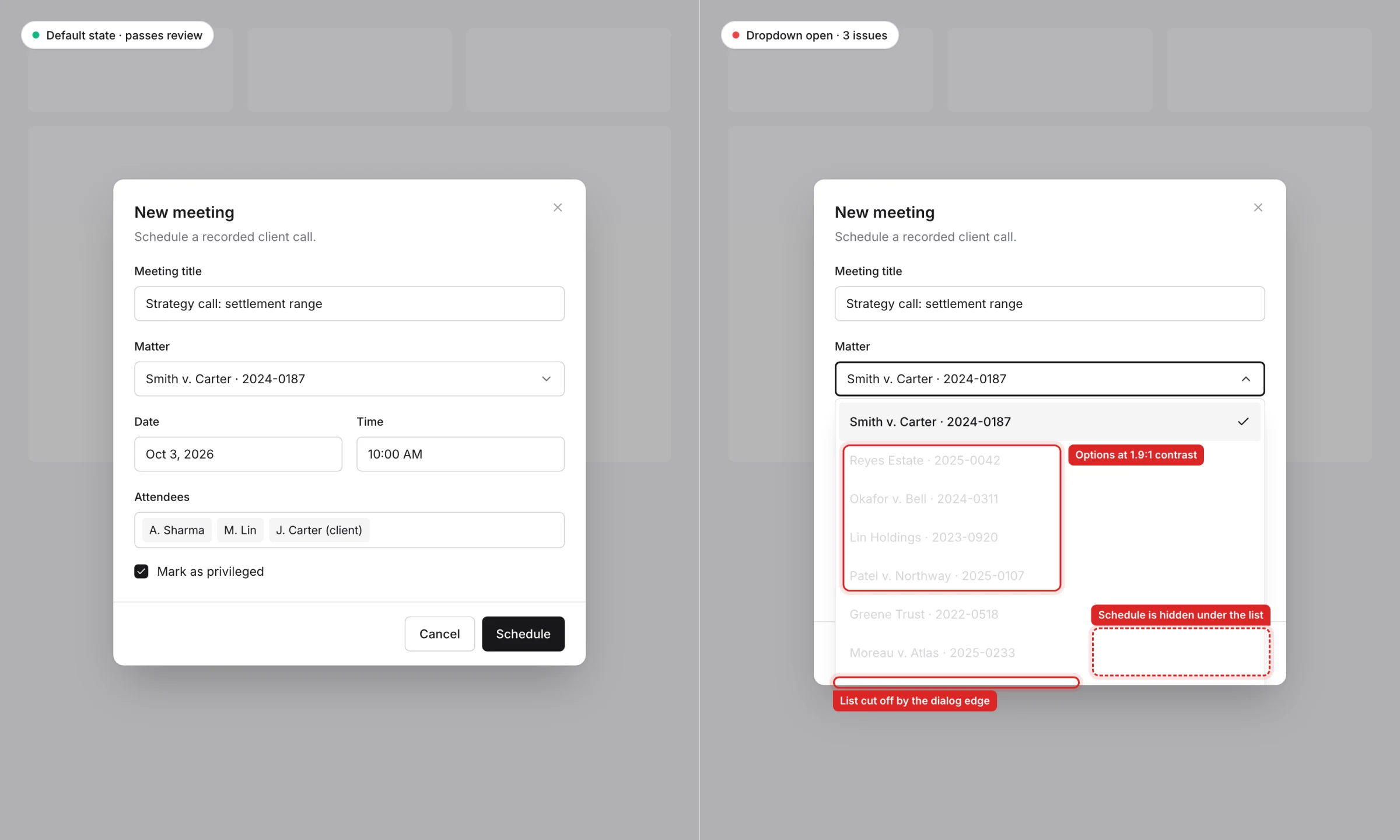 The same New meeting dialog, closed and open