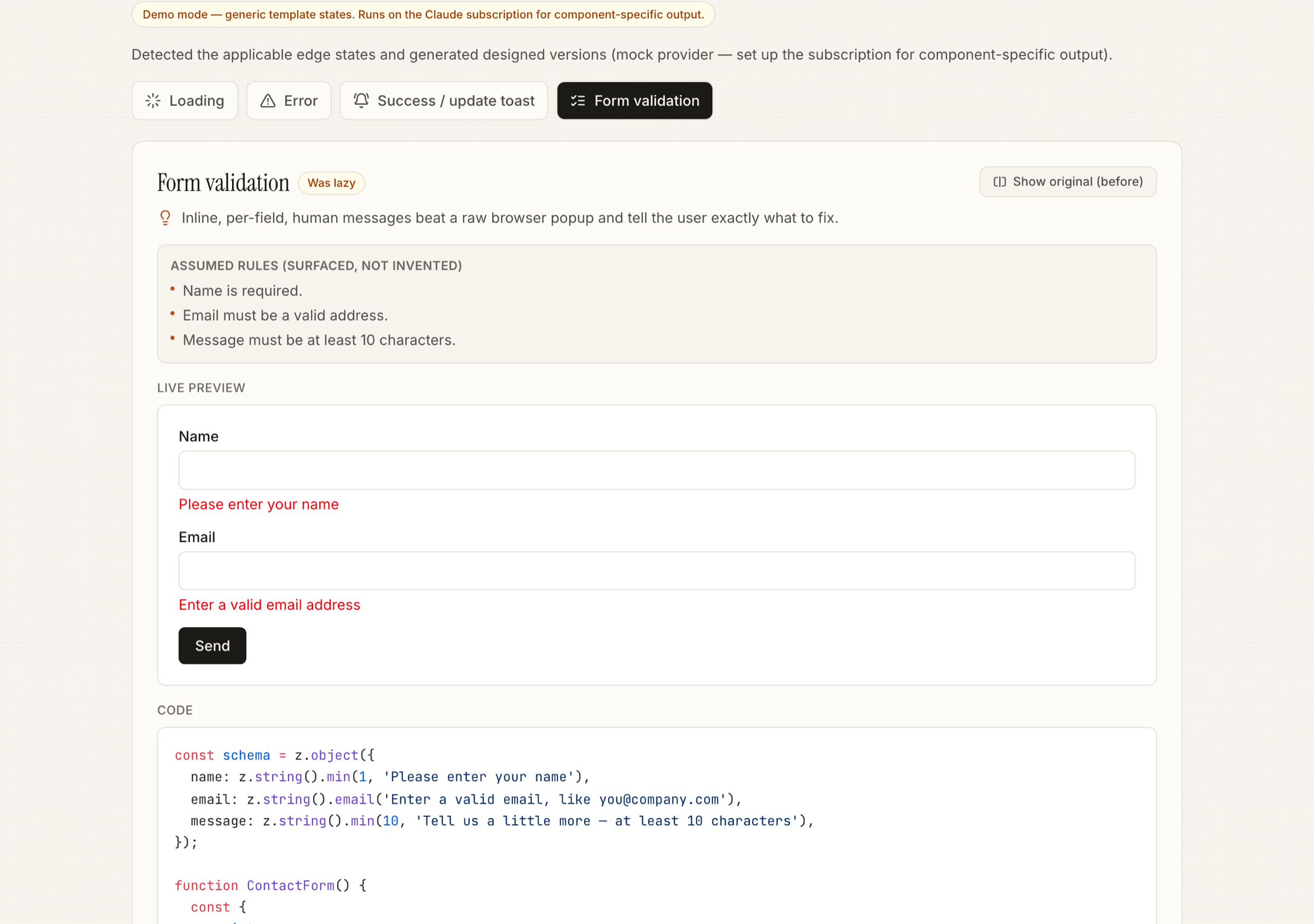 Inline validation